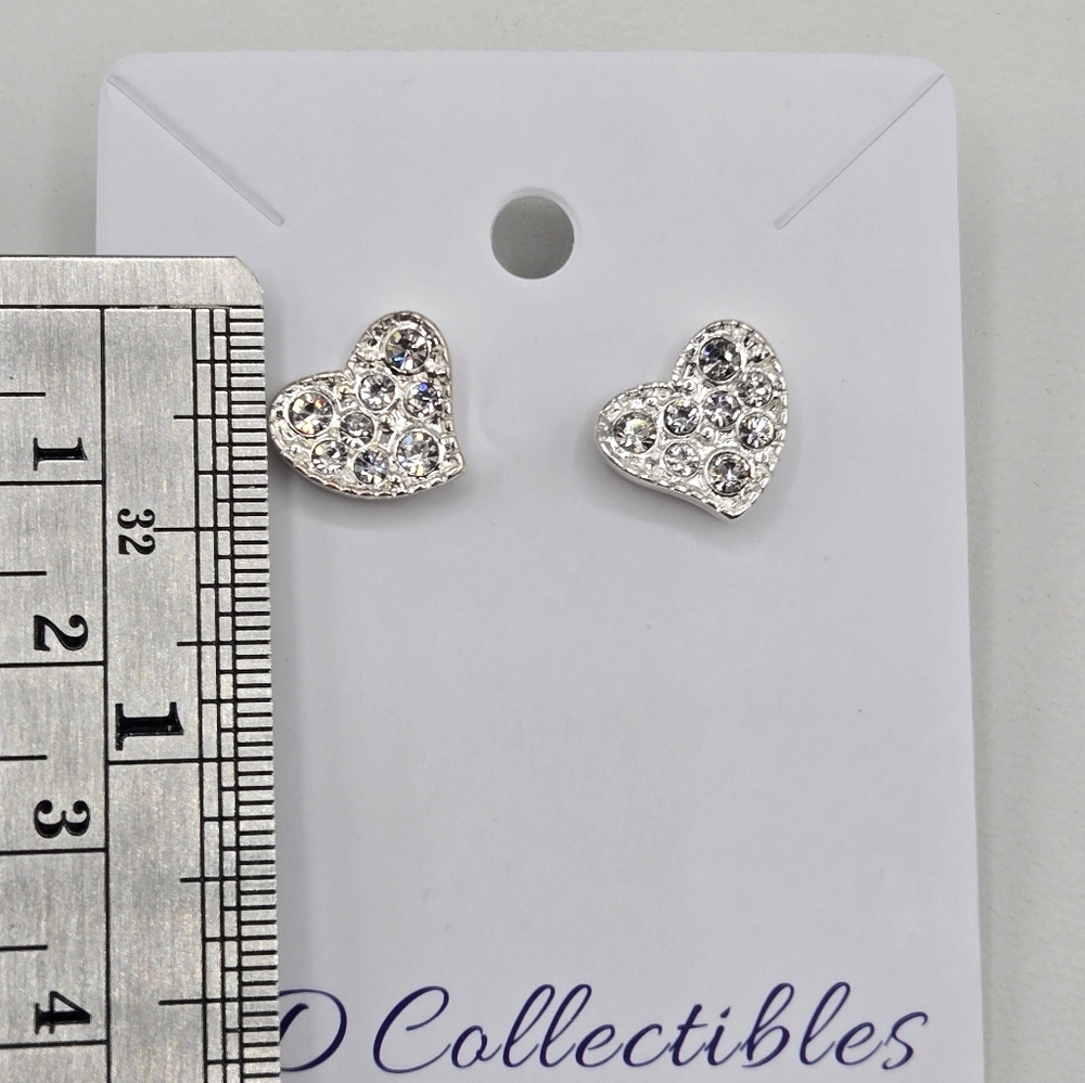 Heart Stud Earrings Made with Swarovski Crystals Silver Overlay NWOT - Picture 4 of 5